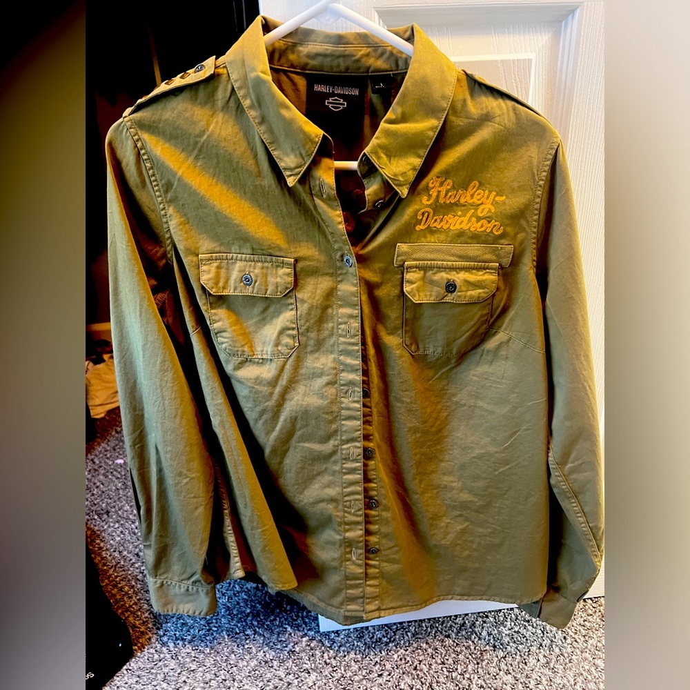 Harley olive green button up